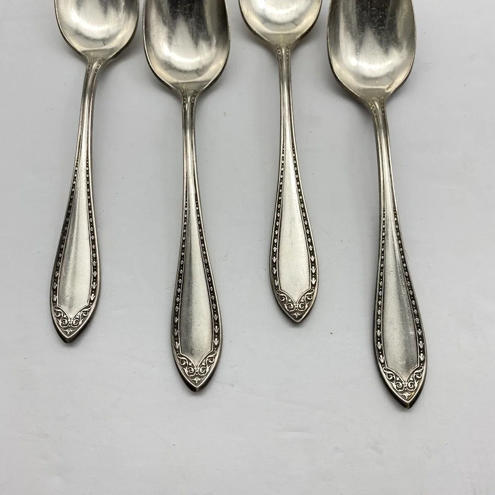 Antique 1910 Oneida Community Sheraton‎ Teaspoons 4 Set Silverplate VTG Ornate